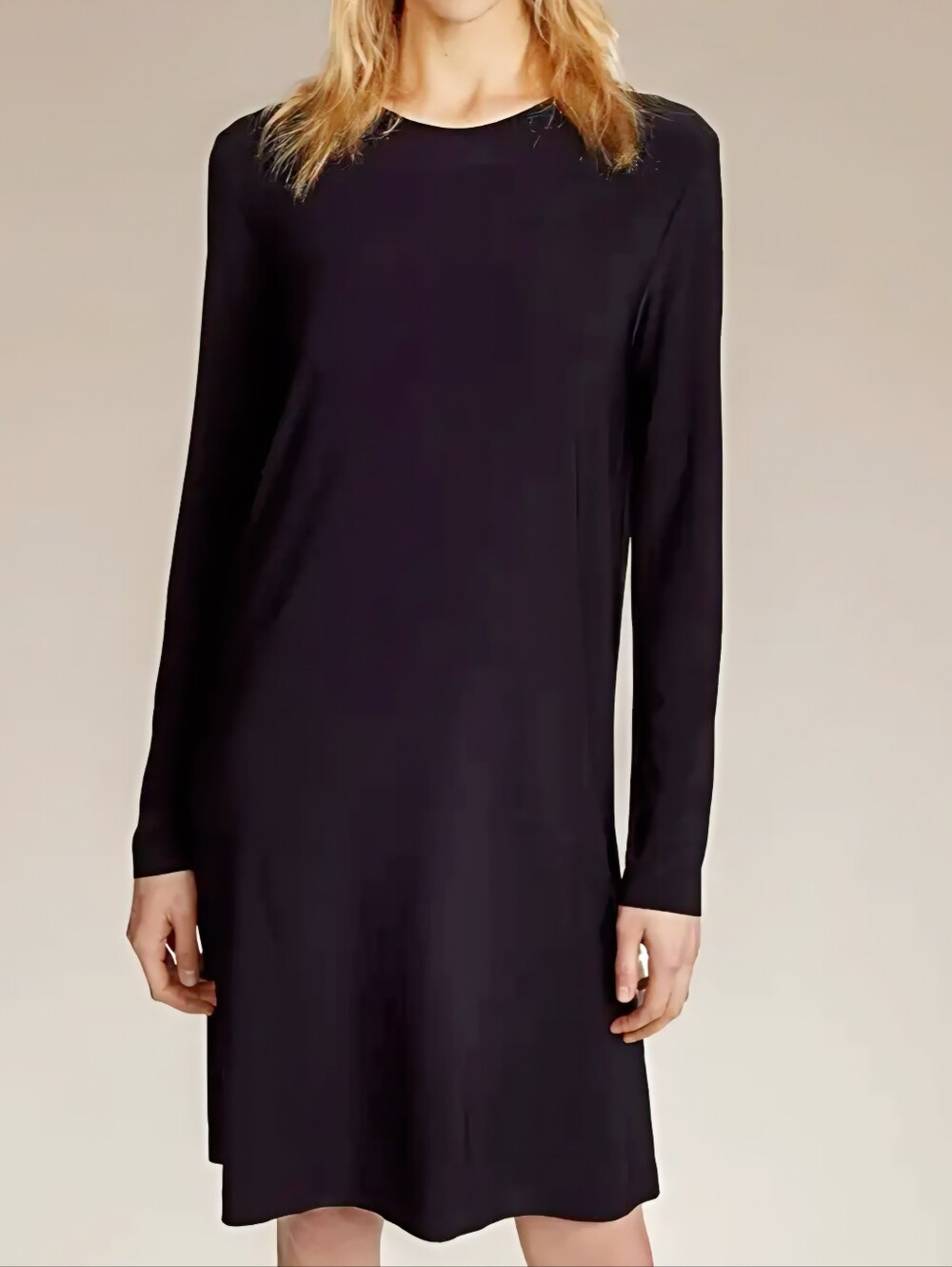 NORMA KAMALI Black Long Sleeve Crewneck 4-way Stretch Jersey Midi Dress M